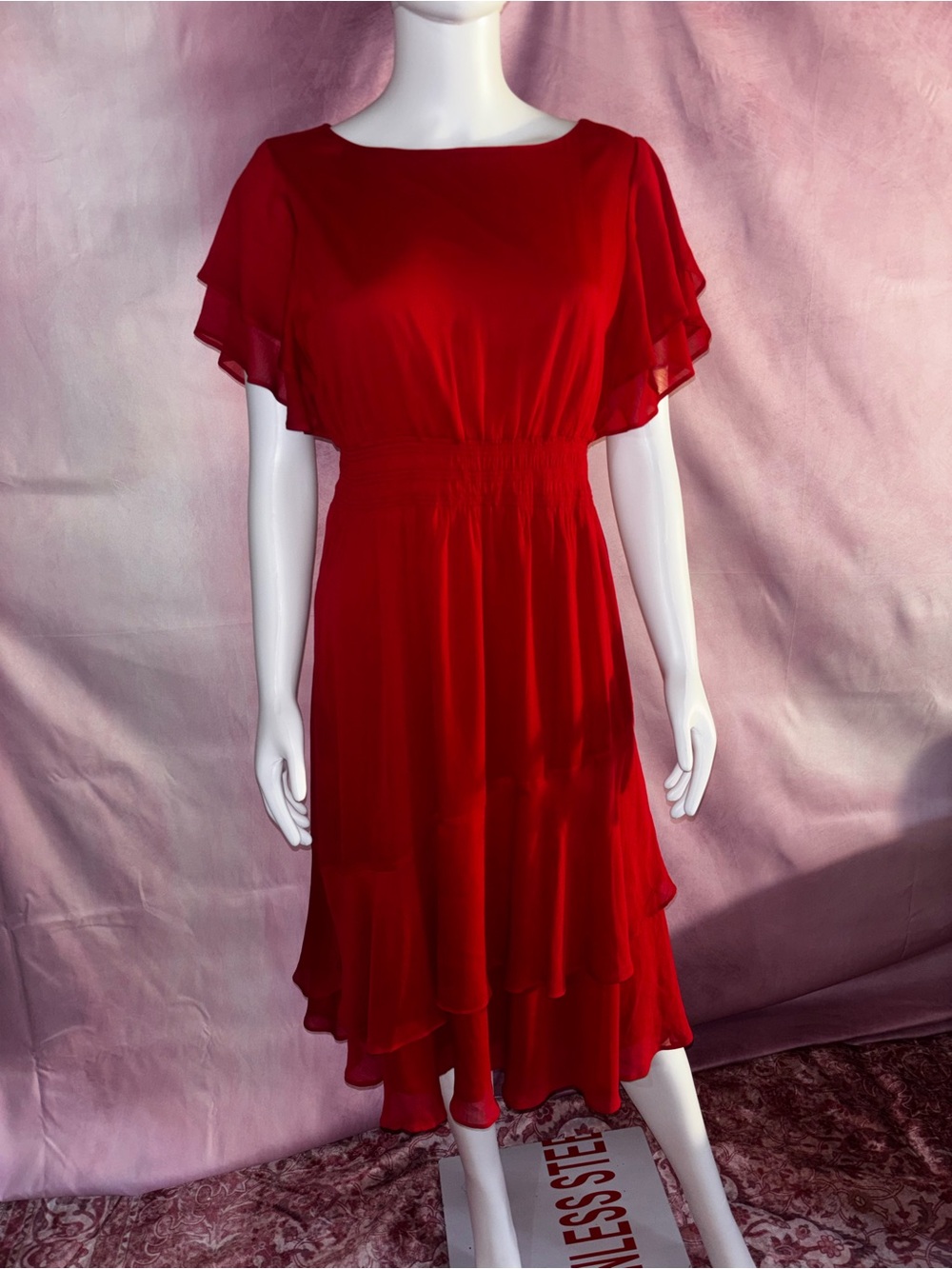 Ann Taylor Red Ruffled Midi Dress
